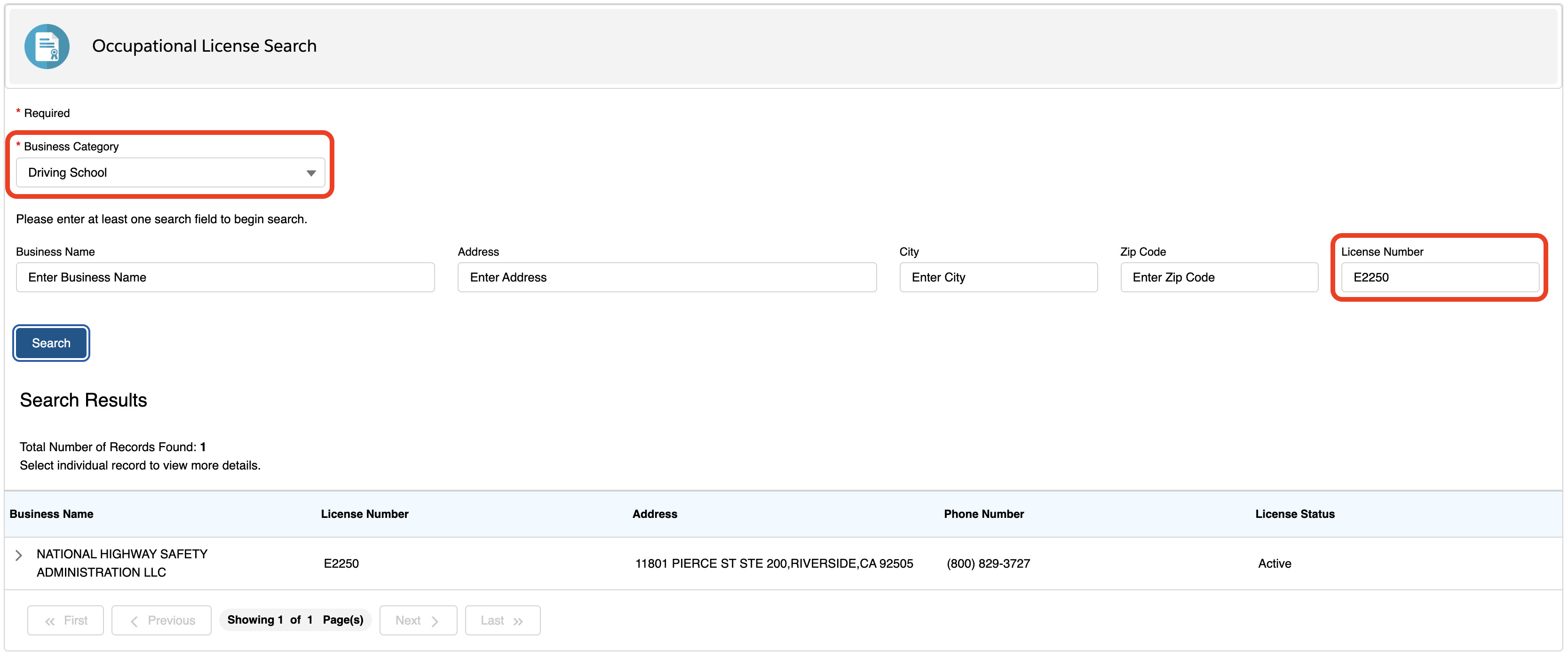 CA Approval License Number E2250